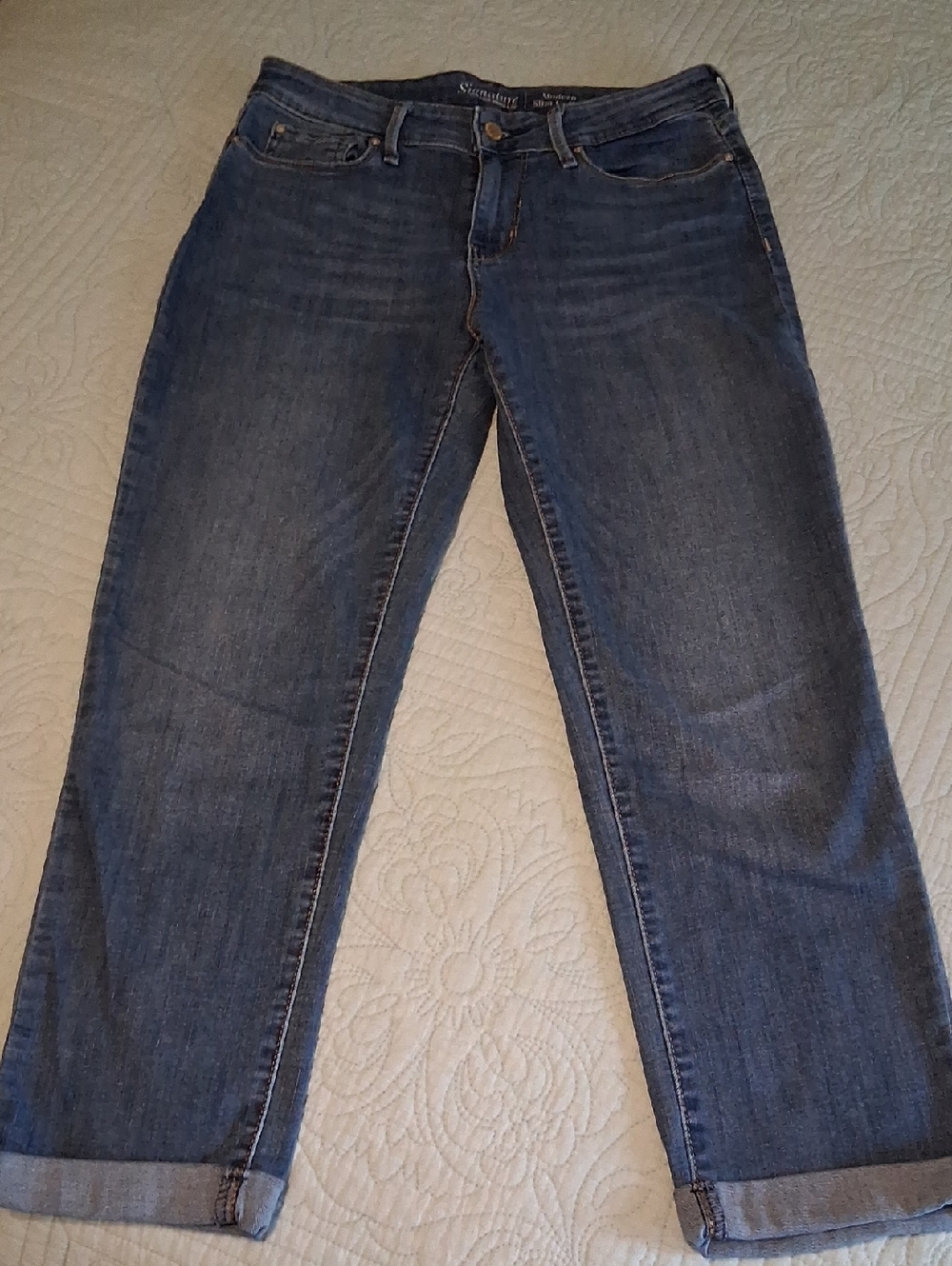 Signature by Levi Strauss Women's Boyfriend Jeans - Dark Blue Modern Slim Cuffed